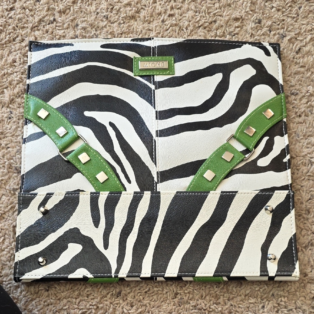 Zebra Print Clutch with Green Accents